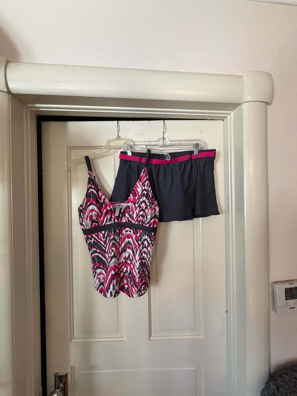 Free Country Tankini Swimsuit Set Size 12/14 Pink Gray Ikat Tank Top Skirt